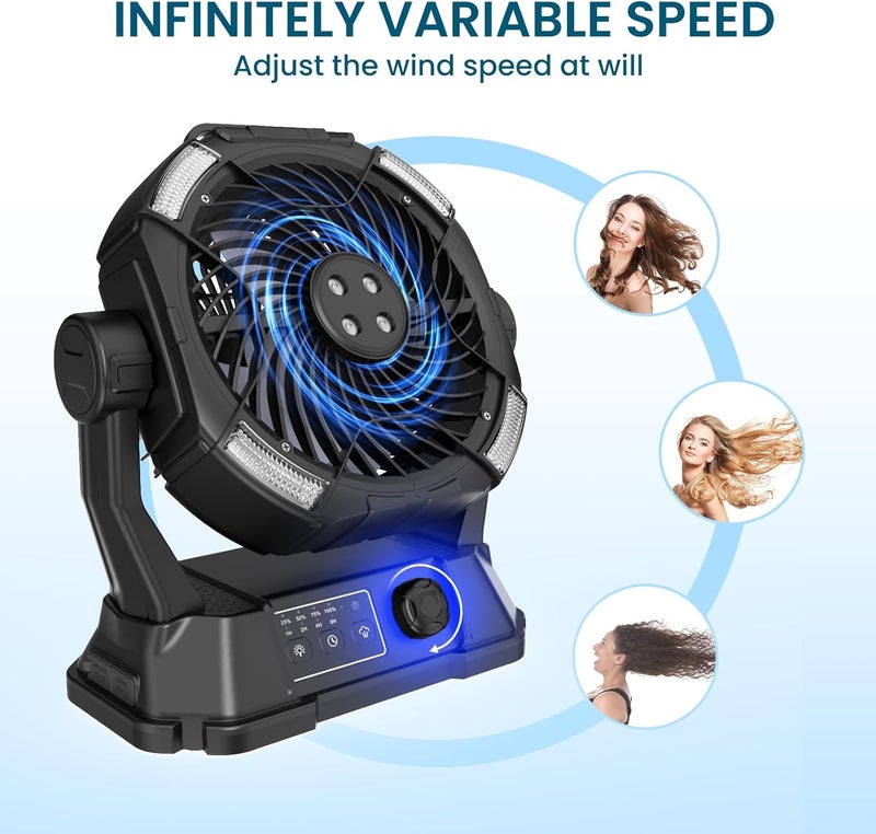 MAGTHIC Misting Fan Portable for Outside Patios- 20000mAh Rechargeable Battery Powered fan, 3 LED Light Modes & Stepless Speed Control Camping Fan with 6L Bucket, Remote Control - Image 5